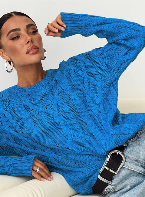 Stiles Cable Knit Sweater Blue Princess Polly  Cropped 