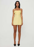 front view of model wearing Princess Polly Lucius Mini Dress Lemon Sweetheart Neckline 