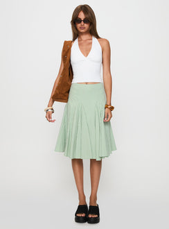   front view of model wearing Princess Polly Evangaleine Pleat Midi Skirt Green / White Midi Skirts 