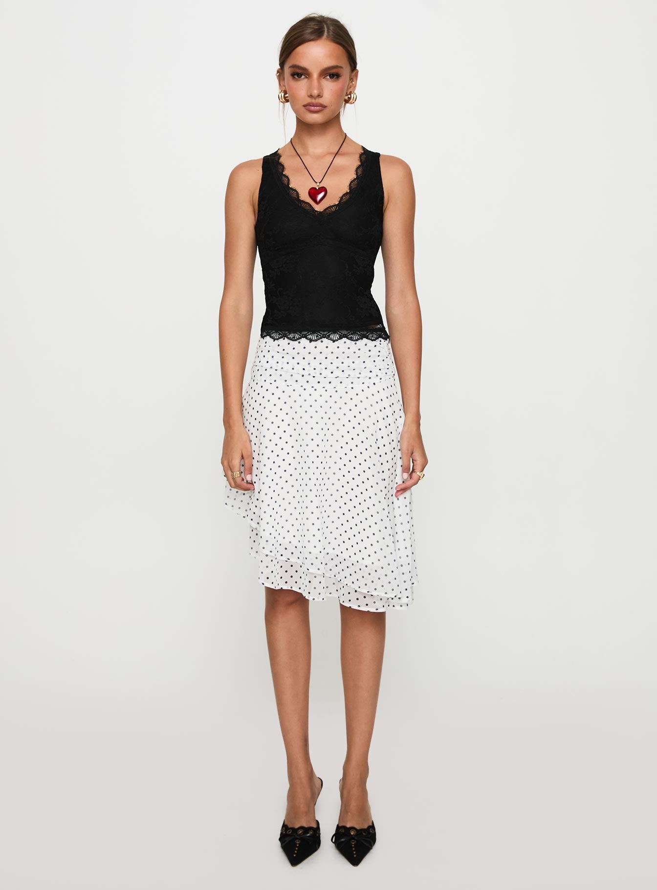 front view of model wearing Princess Polly Far Away Top Black Sleeveless V-Neck 