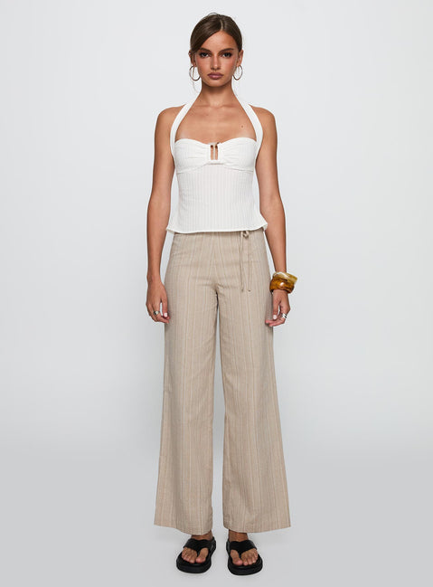 front view of model wearing Princess Polly Rush Hours Tie Up Pants Beige 