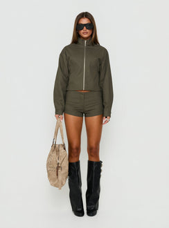 Avorie High Neck Cinched Jacket Khaki