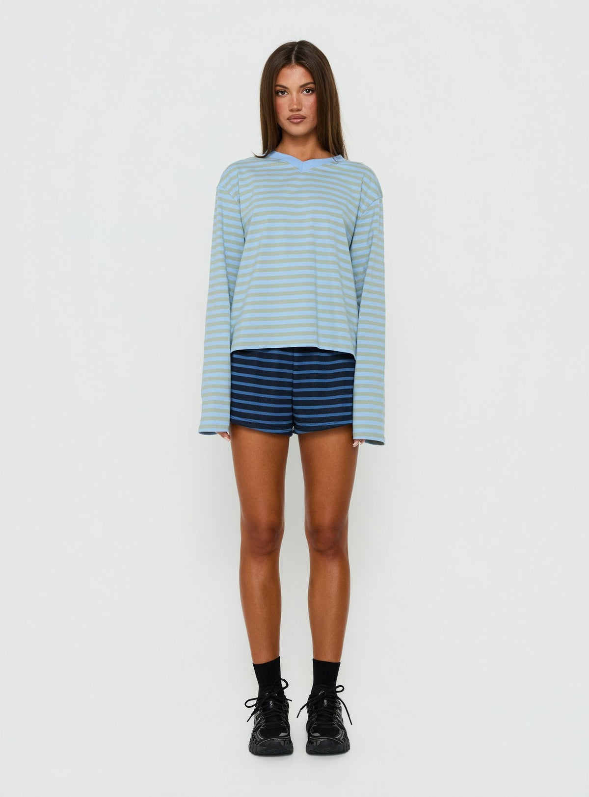 Delaeni Micro Fleece Shorts Blue Stripe
