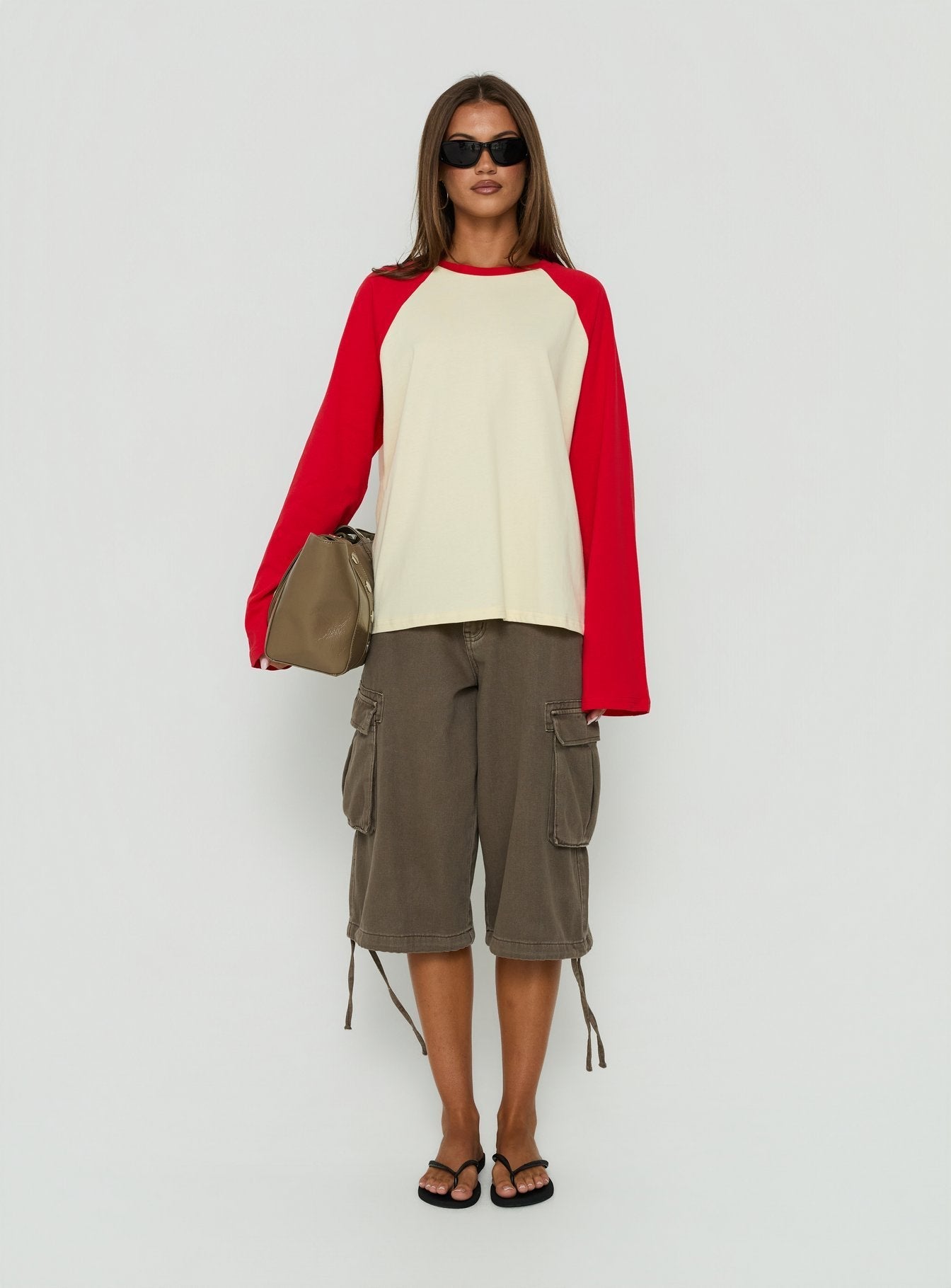 Settle Down Long Sleeve Raglan Top Lemon / Red