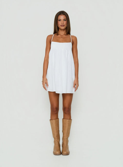 Stick With Me Tie Back Babydoll Mini Dress White