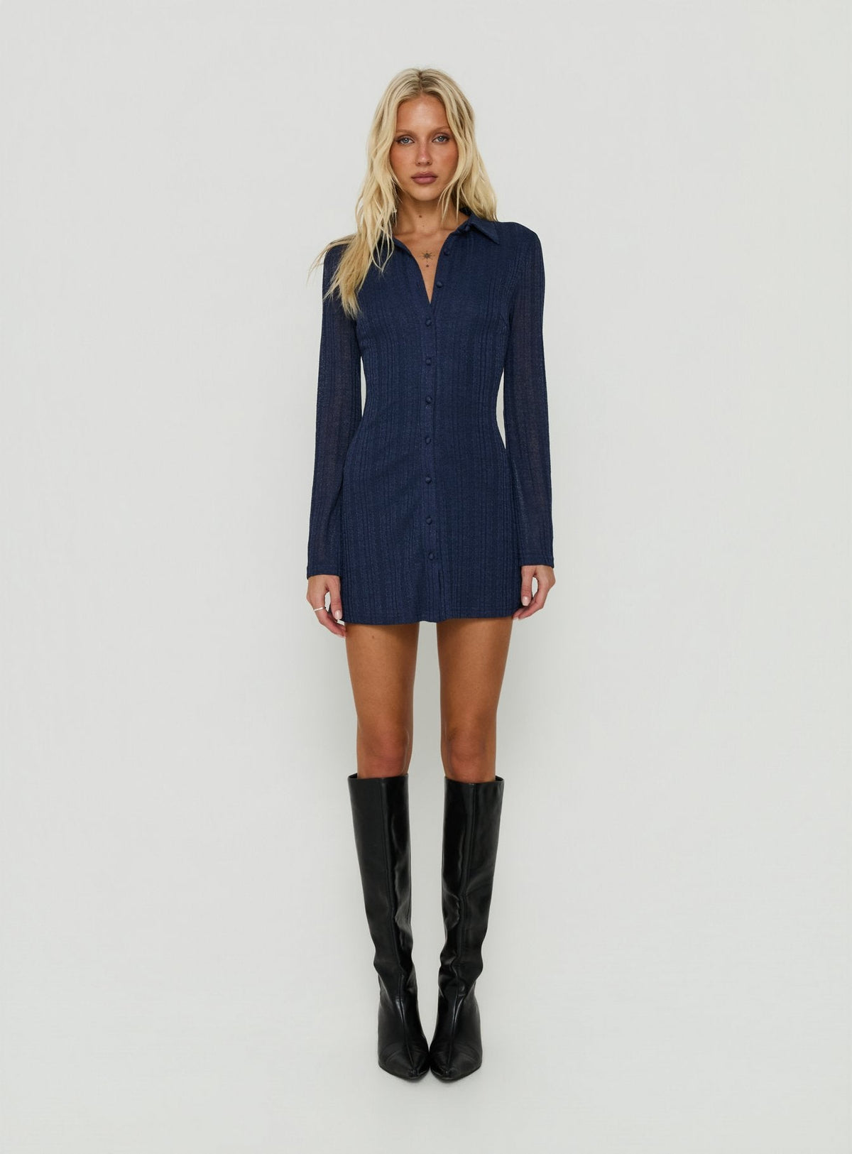 When You Sleep Long Sleeve Mini Dress Navy