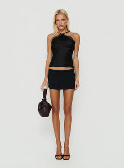 Brioney Arrowneck Lace Trim Top Black