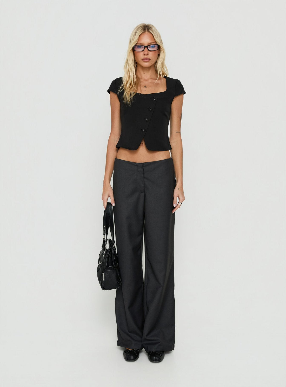 Agazia No Waist Low Rise Straight Trousers Grey