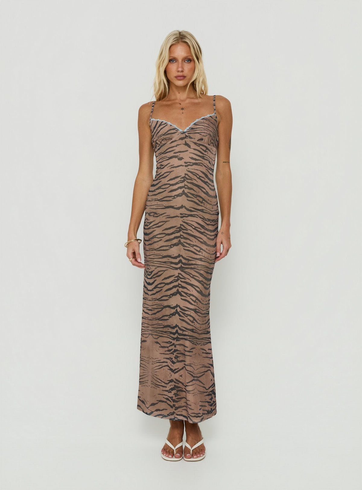 Mariellah Maxikleid mit Spitzenbesatz im Tiger-Look