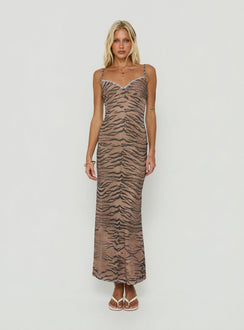 Mariellah Maxikleid mit Spitzenbesatz im Tiger-Look