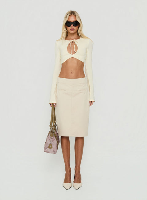 Madalyna Long Sleeve Keyhole Micro Top Cream