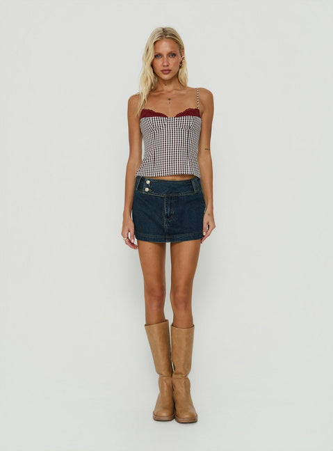 Baby Steps Spliced Bust Detail Cami Top Brown Gingham