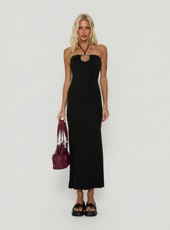 Betsey Kleid mit Ringdetail und Bindekragen, Schwarz