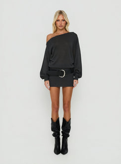 Johannah Off Shoulder Long Sleeve Knit Mini Dress Dark Grey
