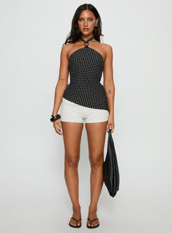 Clerissa Ring Detail Top Black Polka