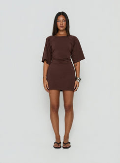 Enzia Raglan Lace Up Mini Dress Brown