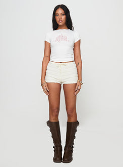 side view of model wearing Princess Polly Zagy Tee White Short Sleeves Crew Neck 