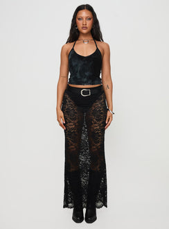 side view of model wearing Princess Polly Zyraelyn Top Blue Sleeveless V-Neck 