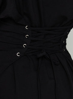 Enzia Raglan Lace Up Mini Dress Black