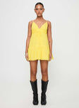 front view of model wearing Princess Polly Dionne Mini Dress Lemon Plunger 