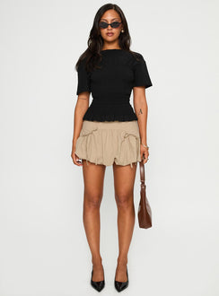   front view of model wearing Princess Polly Palloma Bubble Hem Mini Skirt Beige Mini Skirts 