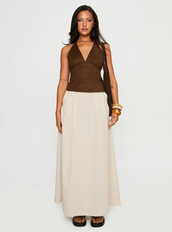   side view of model wearing Princess Polly Bohemian Spirit Maxi Skirt Beige Maxi 