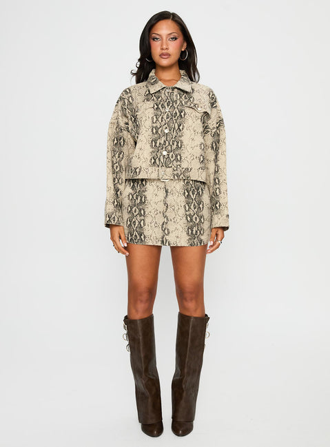 back view of model wearing Princess Polly Venom Mini Skirt Snake Mini Skirts 