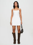 front view of model wearing Princess Polly Baseline Rib Mini Dress White Scoop Neck 