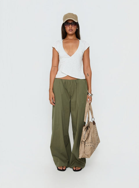 front view of model wearing Princess Polly Lunea Concealed Waistband Pants Khaki Low Rise Pants 