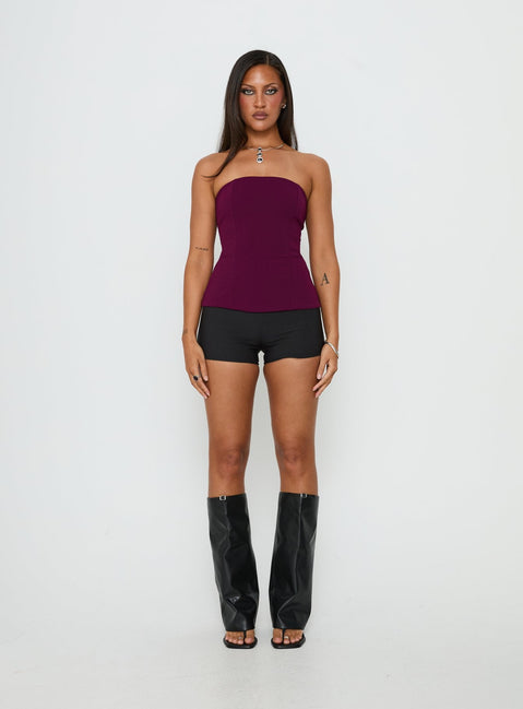 Loreto Strapless Tie Back Top Plum