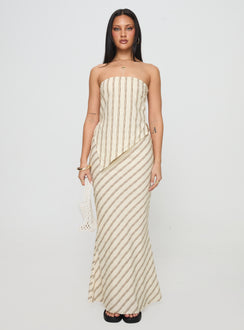 back view of model wearing Princess Polly Birdie Asymmetric Linen Blend Top Cream Sleeveless straight 