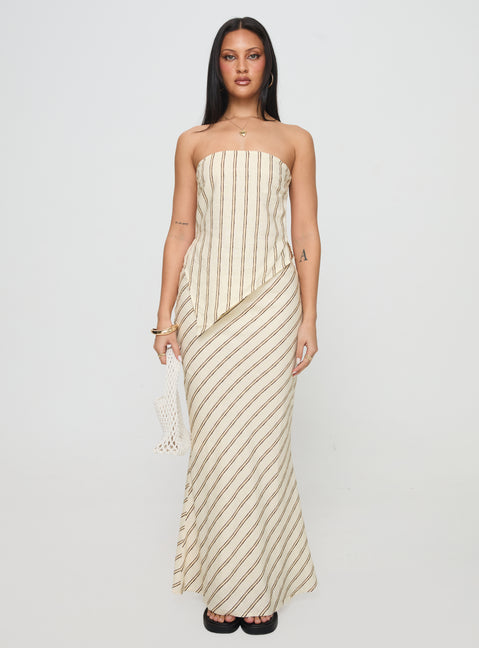 back view of model wearing Princess Polly Birdie Asymmetric Linen Blend Top Cream Sleeveless straight 