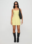 front view of model wearing Princess Polly Baseline Rib Mini Dress Yellow Scoop Neck 