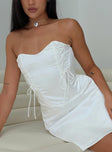 front view of model wearing Princess Polly Lorah Corset Mini Dress White Sweetheart Neckline 