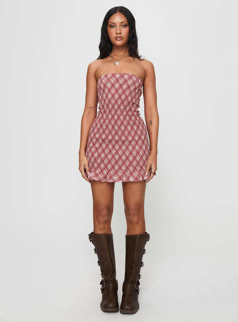 front view of model wearing Princess Polly Takiyo Mini Dress Pink Straight Neck 