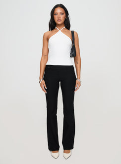 front view of model wearing Princess Polly Baseline Halter Rib Top White Sleeveless 