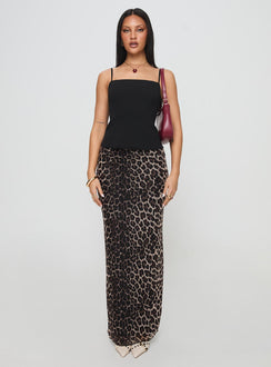   front view of model wearing Princess Polly Ergo Maxi Skirt Leopard Maxi 