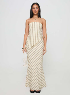   front view of model wearing Princess Polly Mercer Linen Blend Maxi Skirt Cream 