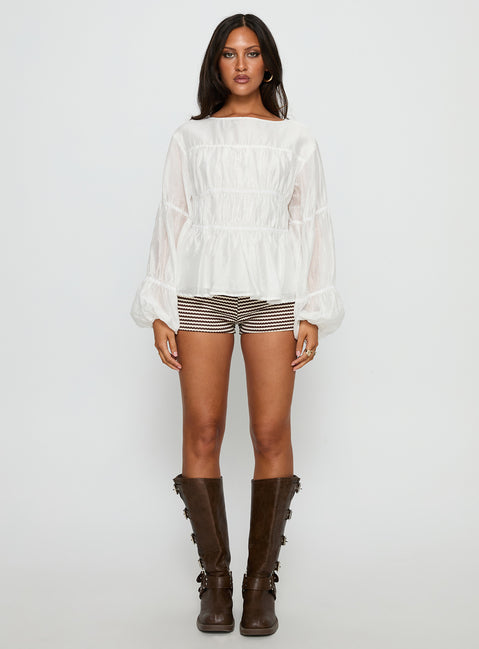 Xamira Ruched Long Sleeve Top White