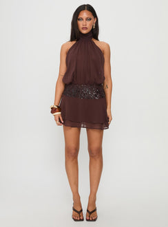 Zenayda Drop Waist Sequin Mini Dress Brown