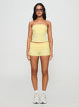 front view of model wearing Princess Polly Baseline Strapless Rib Top Yellow Sleeveless straight 