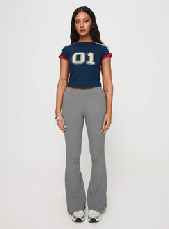 side view of model wearing Princess Polly Ramirez Flared Pants Grey High Waisted Pants 