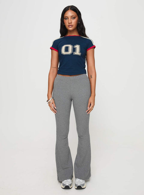 side view of model wearing Princess Polly Ramirez Flared Pants Grey High Waisted Pants 