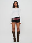 front view of model wearing Princess Polly Veracruz Long Sleeve Top White Full Sleeves Crew Neck 