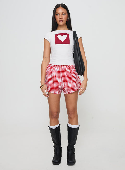 front view of model wearing Princess Polly Were Lovers Baby Tee White Short Sleeves Crew Neck 