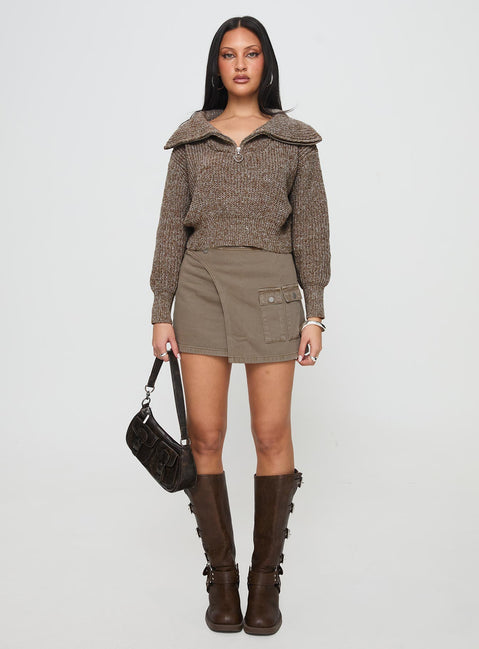   front view of model wearing Princess Polly Zenara Micro Skirt Light Olive Mini Skirts 