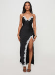 front view of model wearing Princess Polly Elwen Lace Maxi Dress Black V-Neck 