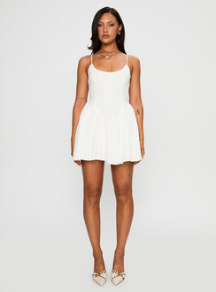 front view of model wearing Princess Polly Angel Wings Tie Up Mini Dress White Scoop Neck 