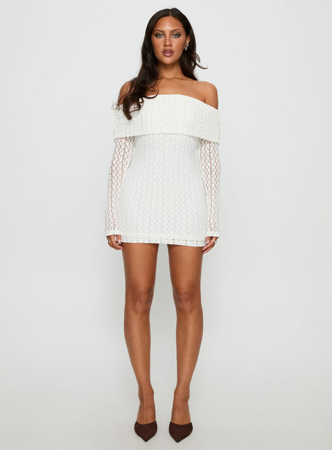 Leora Off Shoulder Long Sleeve Mini Dress White