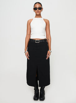   front view of model wearing Princess Polly Sumac Midi Skirt Black Midi Skirts 